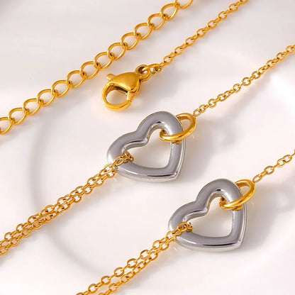 Elegant 18K Gold-Plated Two-Tone Heart Charm Bracelet for Women
