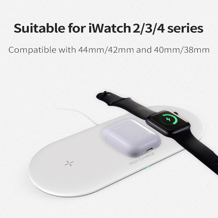 3-in-1 Fast Wireless Charging Pad 10W for iPhone, Apple Watch & AirPods - Oval Charging Mat