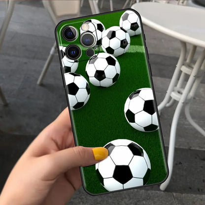 Football Soccer Pattern Soft TPU Phone Case - Sports Graphic Protective Cover for iPhone 15 14 13 Pro Max