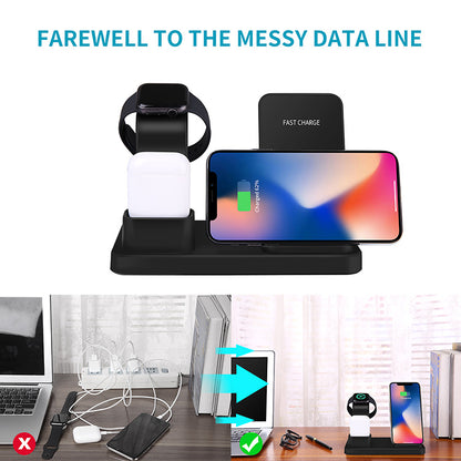 3-in-1 Wireless Fast Charger Stand 10W - Desktop Storage Charging Station for iPhone, Apple Watch & AirPods