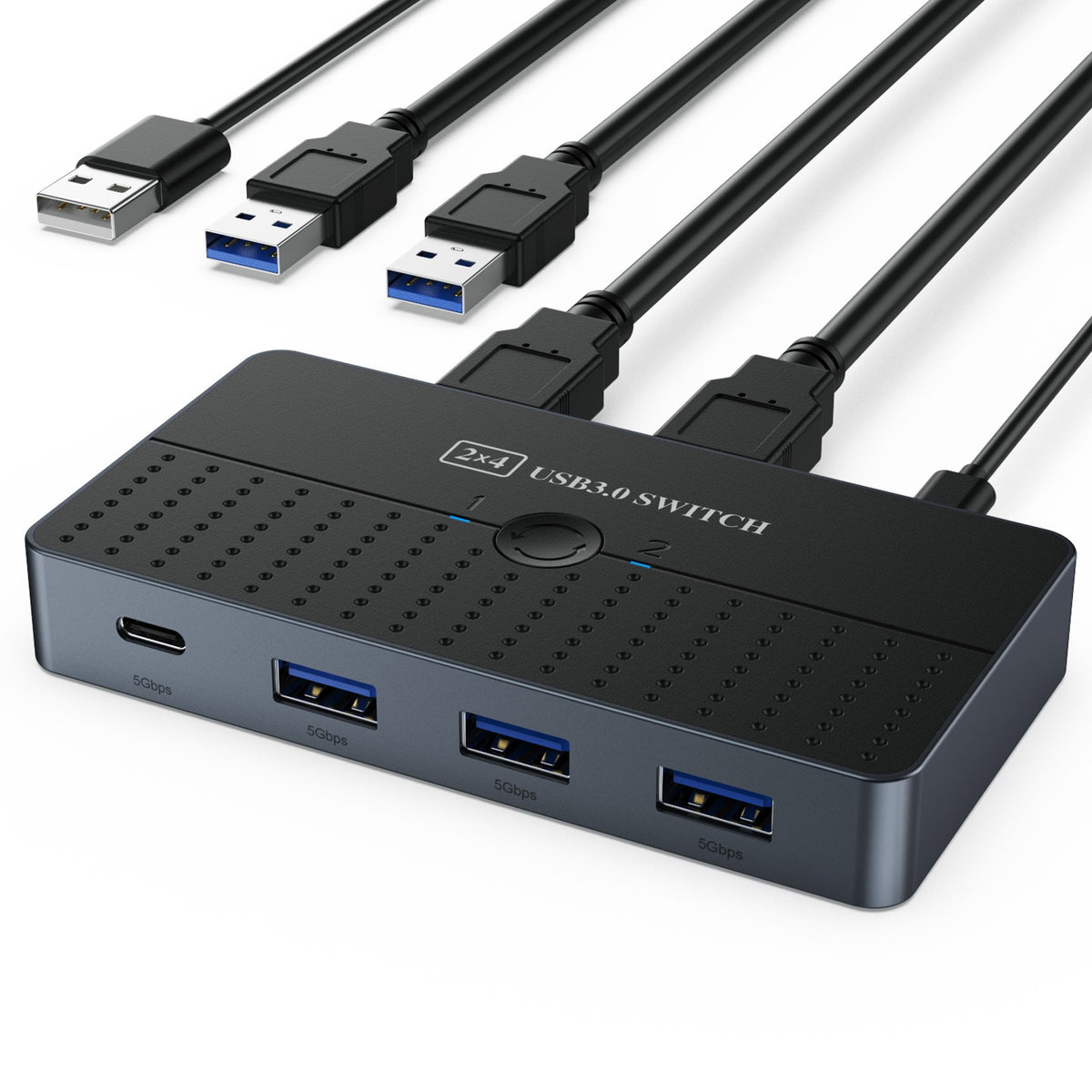 2-In 4-Out USB 3.0 Switcher - Dual Computer Host Peripheral Sharing Box for Keyboard, Mouse, and USB-C Devices