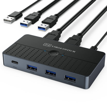2-In 4-Out USB 3.0 Switcher - Dual Computer Host Peripheral Sharing Box for Keyboard, Mouse, and USB-C Devices