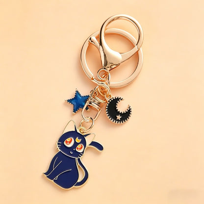 Kawaii Anime Cat Metal Keyring with Lobster Clasp for Women