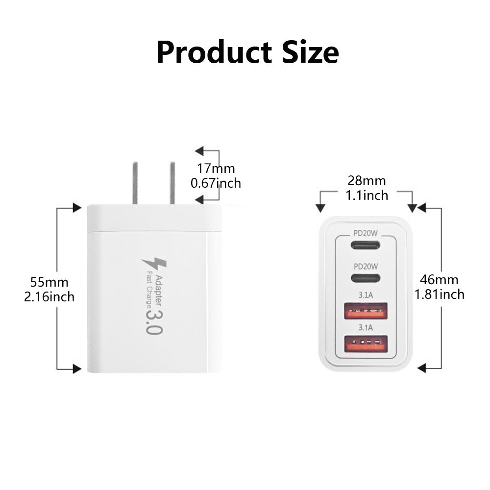 Dual PD 20W & Multi-Port USB Fast Charger - US Plug Power Adapter for iPhone & Smartphone