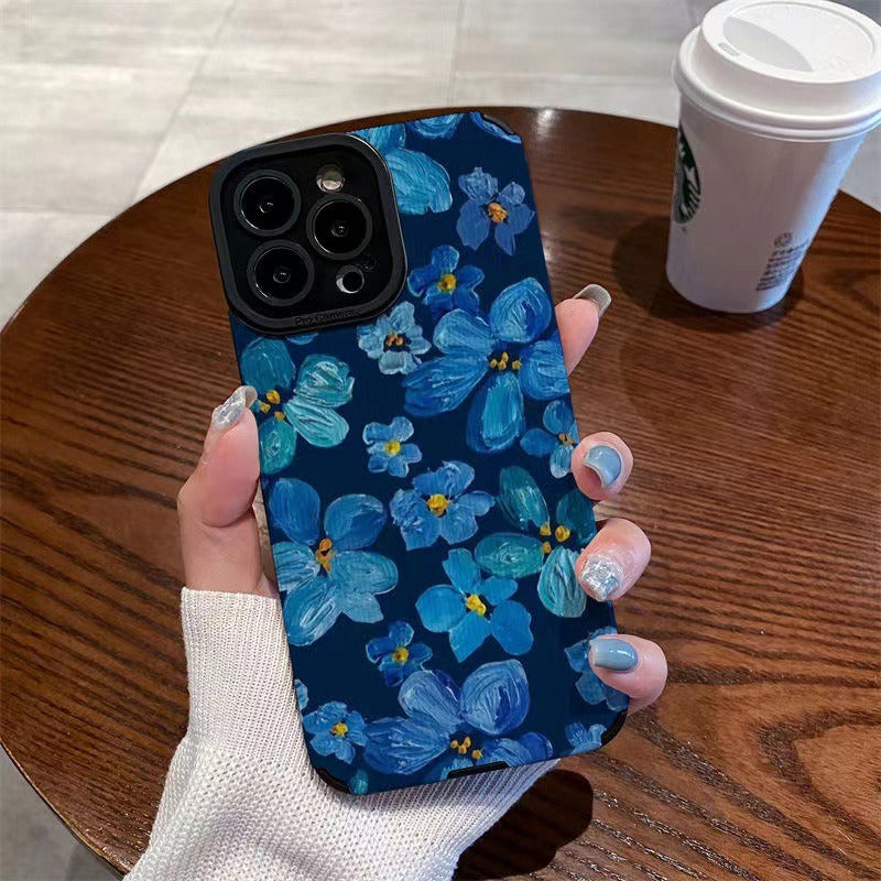 Aesthetic Vintage Floral Blue Flower Soft TPU Case - Shockproof Protection Cover for iPhone