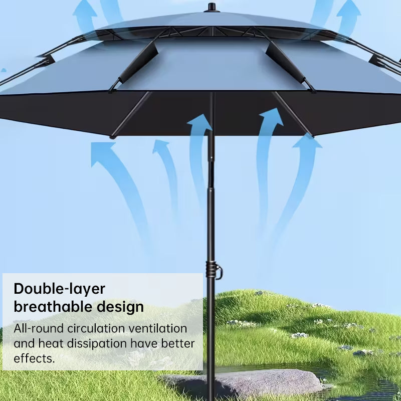 Portable Double Top Beach & Fishing Umbrella - Windproof UV Protection Outdoor Sun Shade (220cm/86.6in)