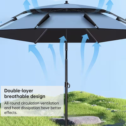 Portable Double Top Beach & Fishing Umbrella - Windproof UV Protection Outdoor Sun Shade (220cm/86.6in)