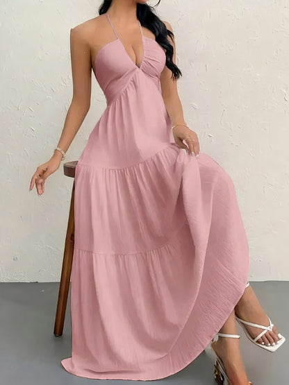 Women's Sexy Backless Halter Neck Maxi Dress - European Style Summer Beach