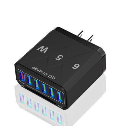 65W 6-Port Fast Wall Charger - Multi-Port USB Travel Charging Head Adapter