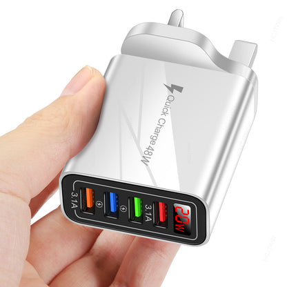 4-Port USB Digital Display Wall Charger - Universal Multi-Port Fast Charging Adapter with Screen