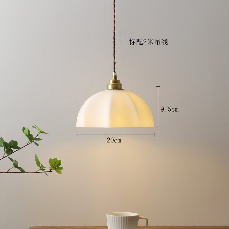 Wabi-Sabi Style Brass Designer Pendant Light / Frosted Glass Dome Hanging Lamp for Bedroom, Study, or Restaurant