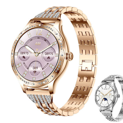 AK60 Women's Smart Watch - HD Calling Luxury Smartwatch with Rhinestone Strap, Heart Rate & Blood Pressure Monitor