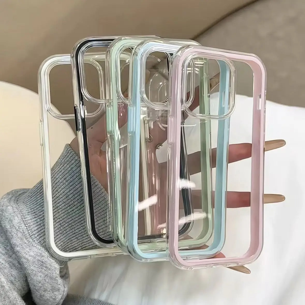2-in-1 Solid Color Border Transparent Phone Case - Anti-Drop Clear Soft Cover for iPhone