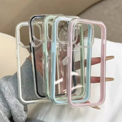 2-in-1 Solid Color Border Transparent Phone Case - Anti-Drop Clear Soft Cover for iPhone