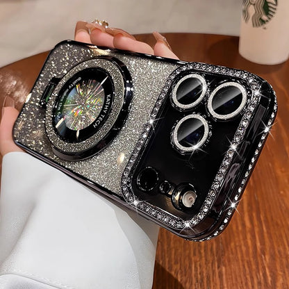 Crystal Glitter Magnetic Phone Case - Bling Stand Cover with Lens Protector for iPhone