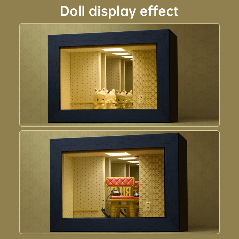 LED Abyss Mirror Display Case - Wooden Infinity Shadow Box for Mini Figures