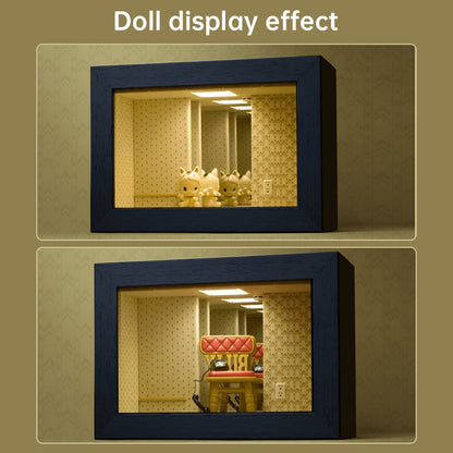 LED Abyss Mirror Display Case - Wooden Infinity Shadow Box for Mini Figures