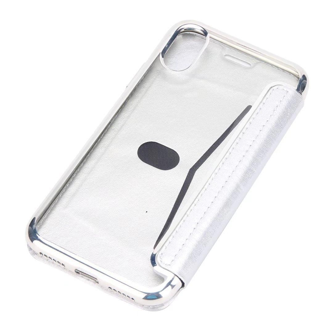 Luxury Electroplated Clear Back Flip Leather Wallet Case for iPhone 15 14 13 12 - Ultra-Slim Card Holder Cover