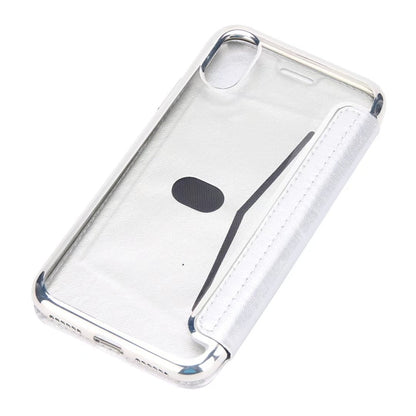 Luxury Electroplated Clear Back Flip Leather Wallet Case for iPhone 15 14 13 12 - Ultra-Slim Card Holder Cover