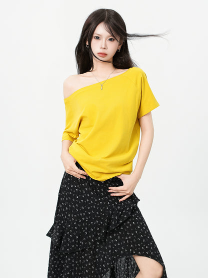 Elegant Loose Fit Off-the-Shoulder Top with Neck Strap for Women