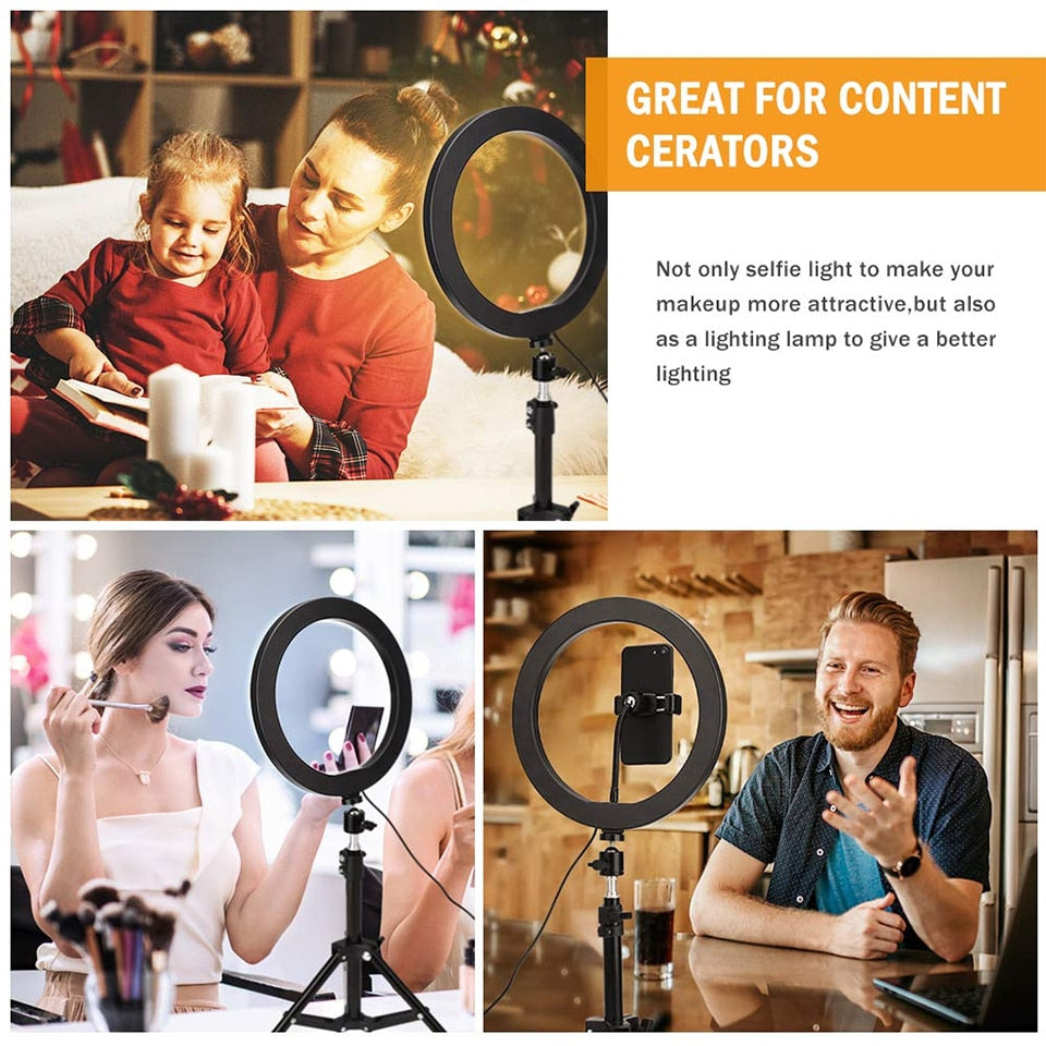 Desktop LED Selfie Ring Light with Phone Holder & Tripod Stand - Overhead Overhead Shooting & Live Broadcast Lamp