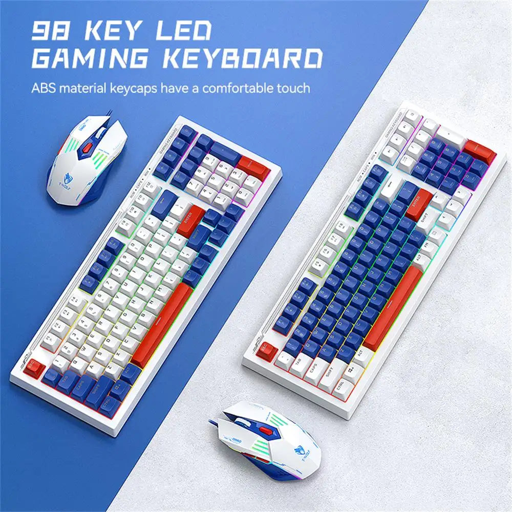 T-WOLF TF610 Wired Gaming Keyboard & Mouse Bundle - Double Color Mechanical-Feel Set