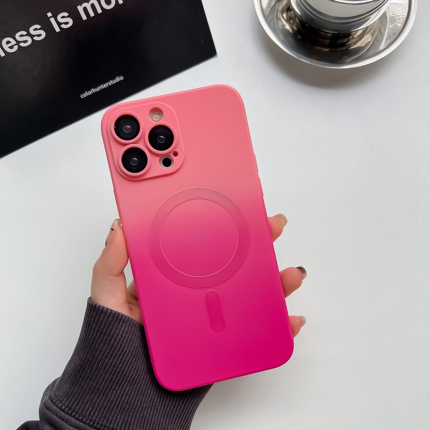 Gradient Liquid Silicone MagSafe Phone Case - Dual-Color Magnetic Protective Cover for iPhone Pro Max