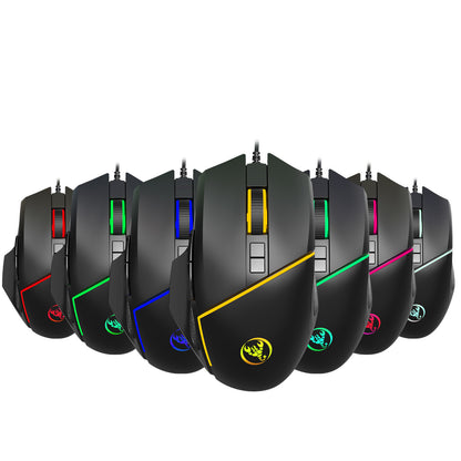 A876 Wired Gaming Mouse - 6400 DPI Adjustable RGB Lighting Optical Mouse with Turn-Off Feature