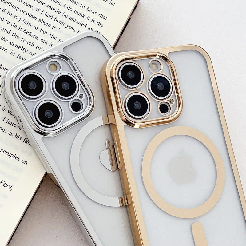 Electroplated Transparent Magnetic Lanyard Phone Case - Crossbody Shockproof Protective Cover for iPhone