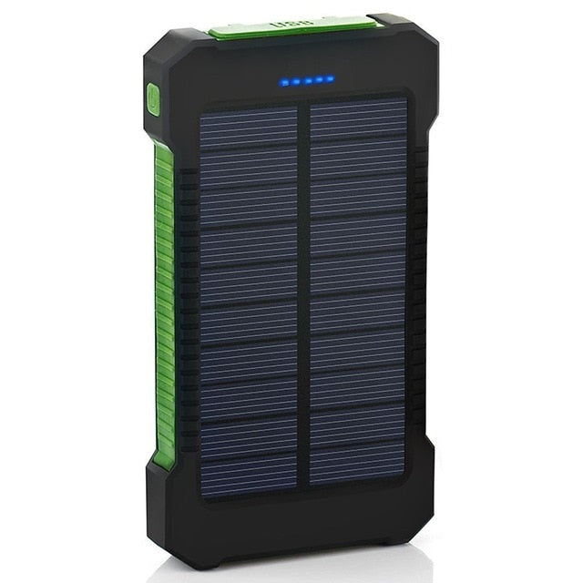 Portable Waterproof Solar Power Bank 20000mAh with LED Light - Dual USB External Battery Charger