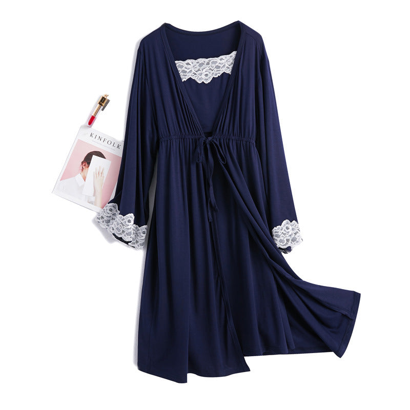 Women's Modest Modal Postpartum Robe and Nightgown Two-Piece Nursing Set