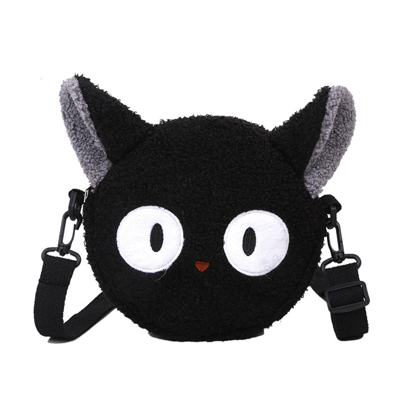 Cute Cat Doll Plush Crossbody Shoulder Bag for Women (Small Round)