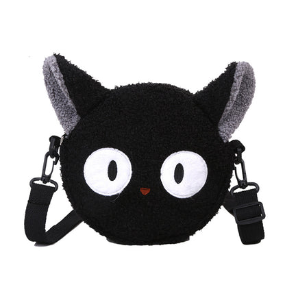 Cute Cat Doll Plush Crossbody Shoulder Bag for Women (Small Round)