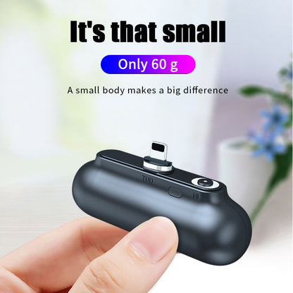2600mAh Mini Magnetic Capsule Power Bank - Ultra-Compact Emergency Battery Pack with Interchangeable Plugs