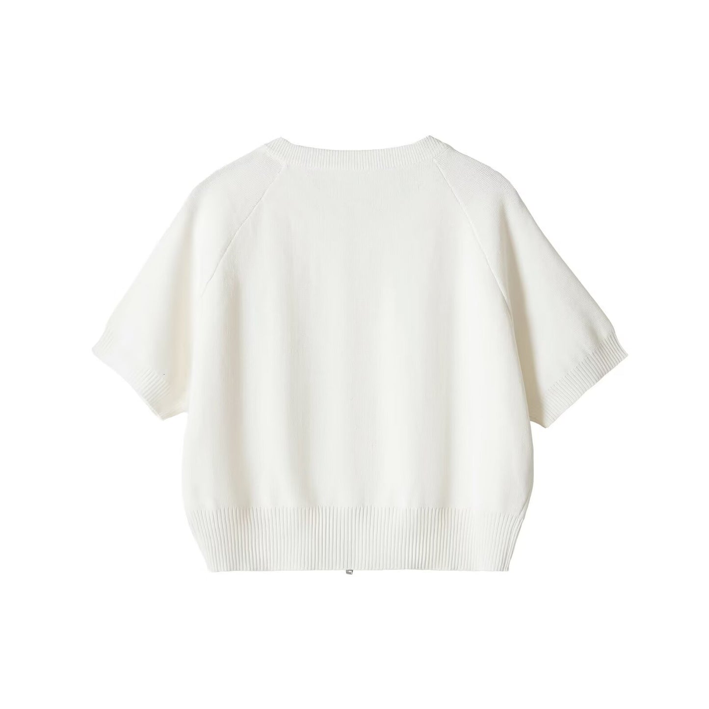 Women's Chic Short Sleeve Knitted Cardigan - Front Zip Casual Crop Top