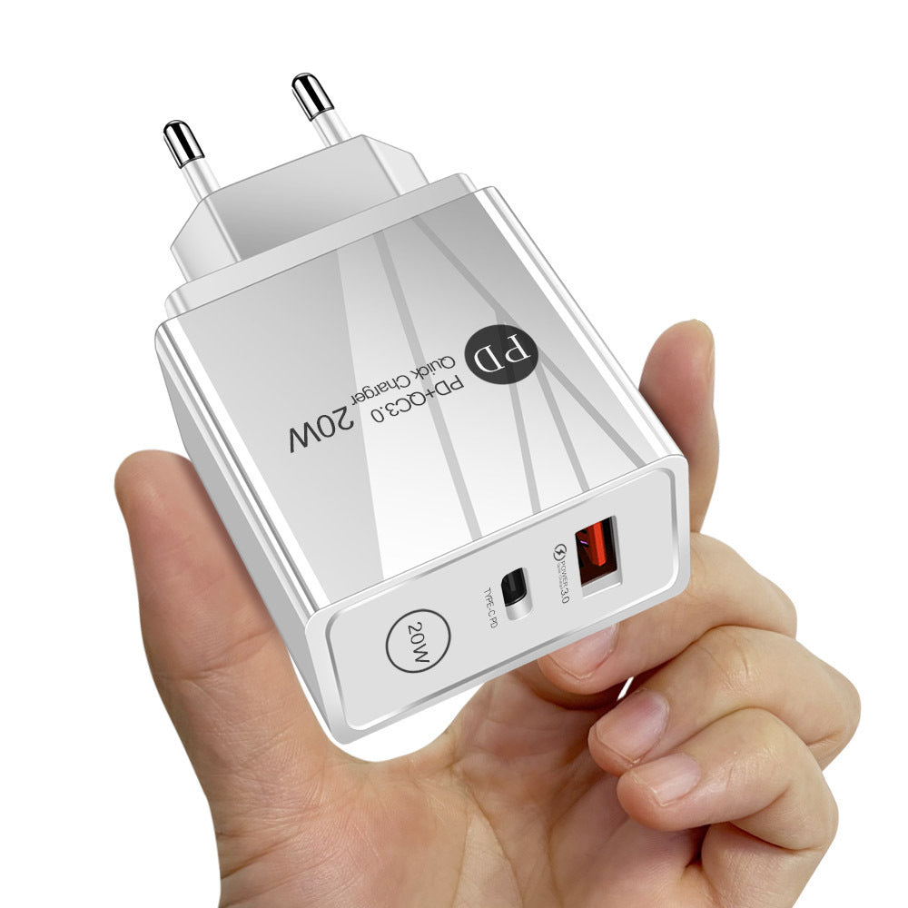 20W PD & QC3.0 Fast Wall Charger - Dual-Port Mobile Phone Charging Head Adapter