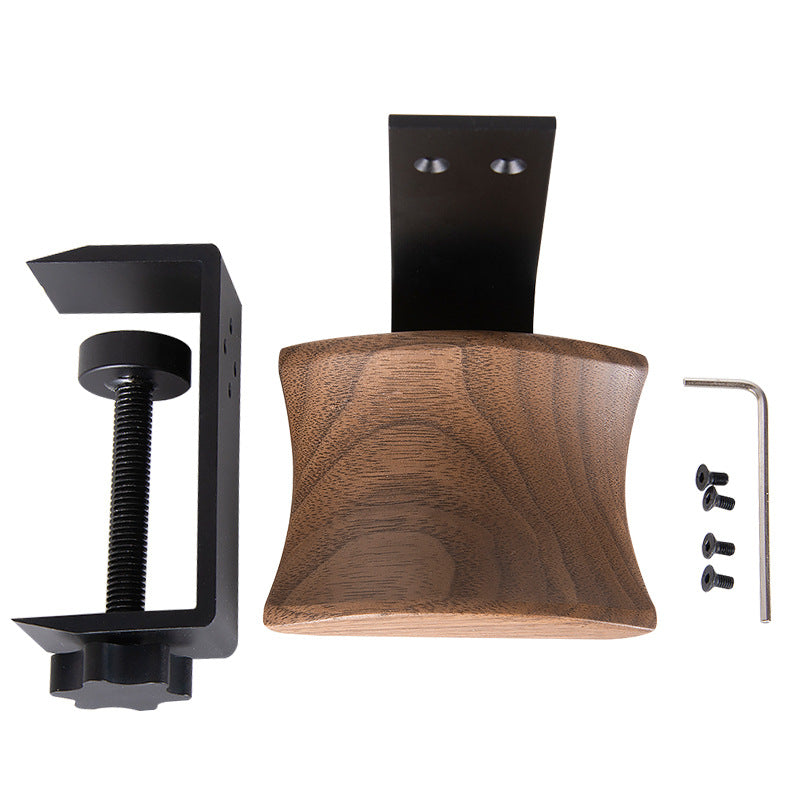 Clip-On Solid Walnut Wood Headphone Stand - Adjustable Metal Desk Mount Headset Hanger