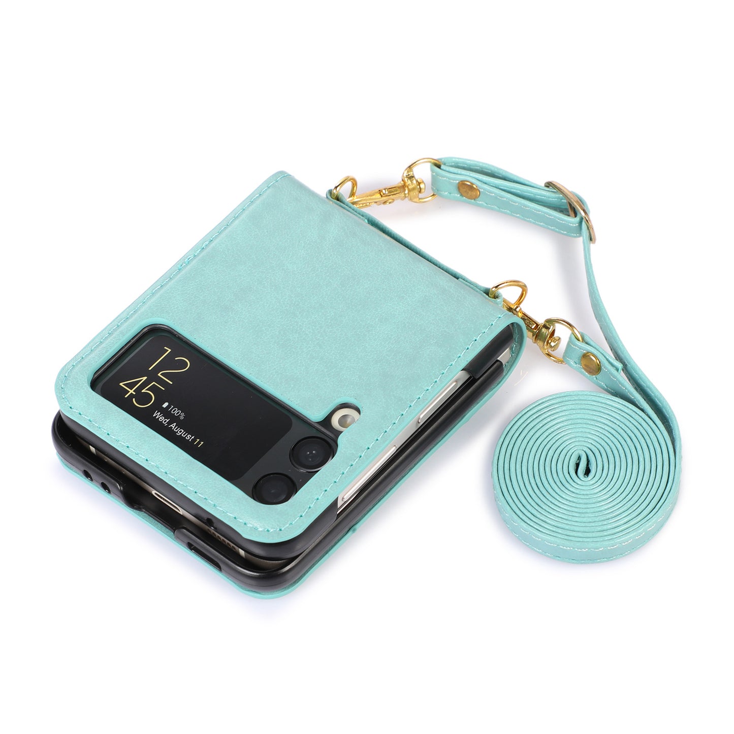 Crossbody Lanyard Leather Card Holder Case for Samsung Galaxy Z Flip 5 / Flip 4 - Fashion Purse Wallet Cover