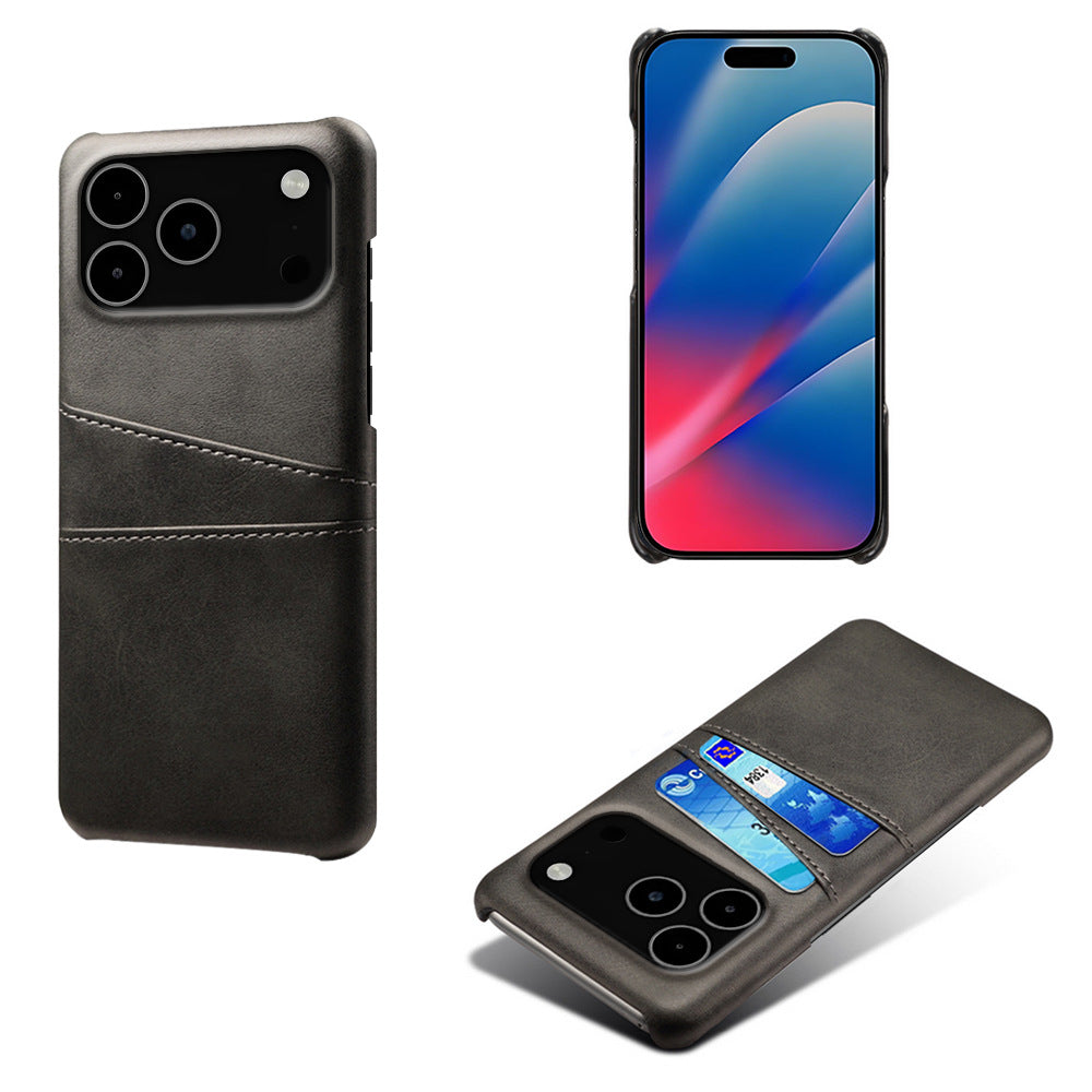 Dual Card Slot Leather Phone Case - Slim Wallet Back Cover with Card Pocket for iPhone