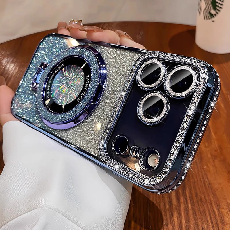 Crystal Glitter Magnetic Phone Case - Bling Stand Cover with Lens Protector for iPhone