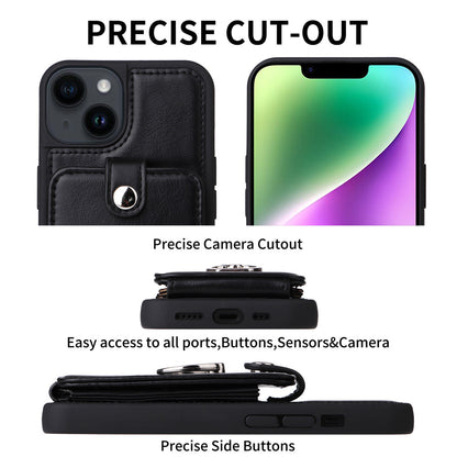 Multi Card Slot Leather Wallet Case with Metal Ring Stand - Shockproof Back Cover for iPhone