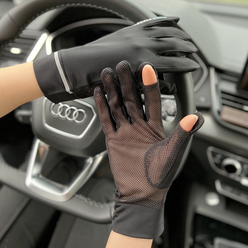 UV Protection Ice Silk Driving Gloves | Breathable Touch Screen Sun Protection Short Gloves