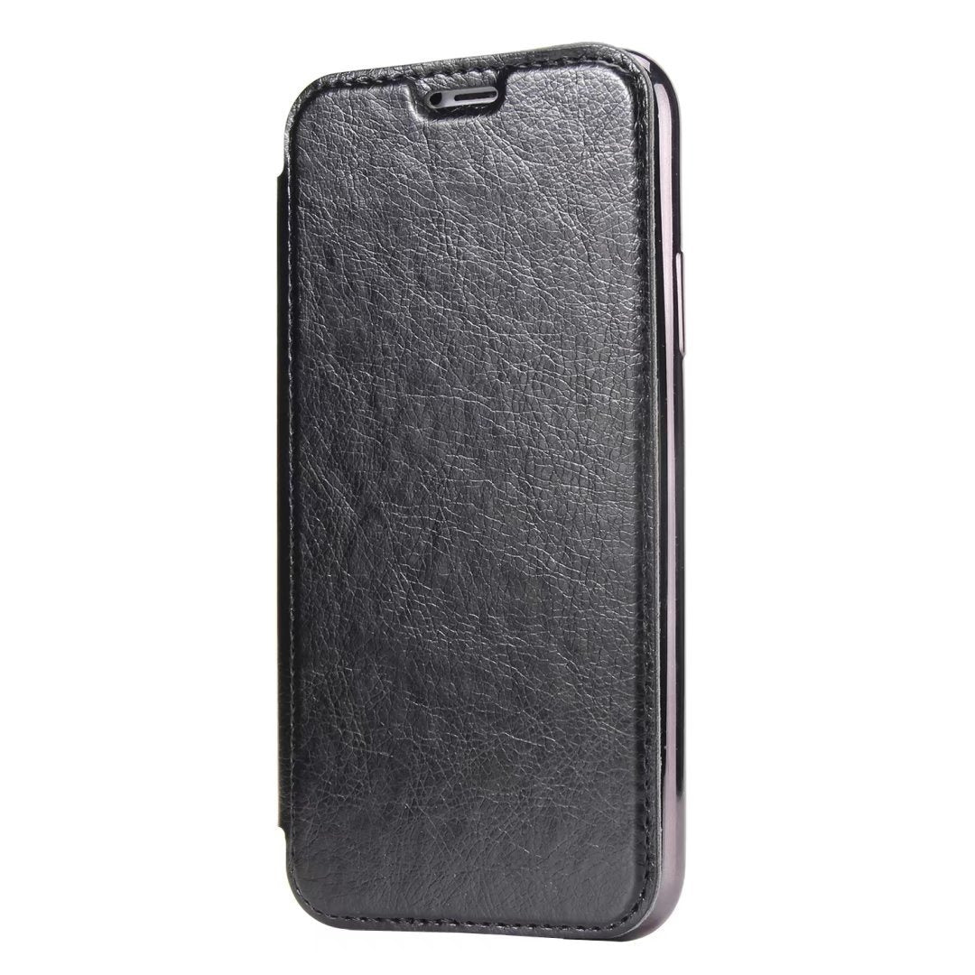 Luxury Electroplated Clear Back Flip Leather Wallet Case for iPhone 15 14 13 12 - Ultra-Slim Card Holder Cover
