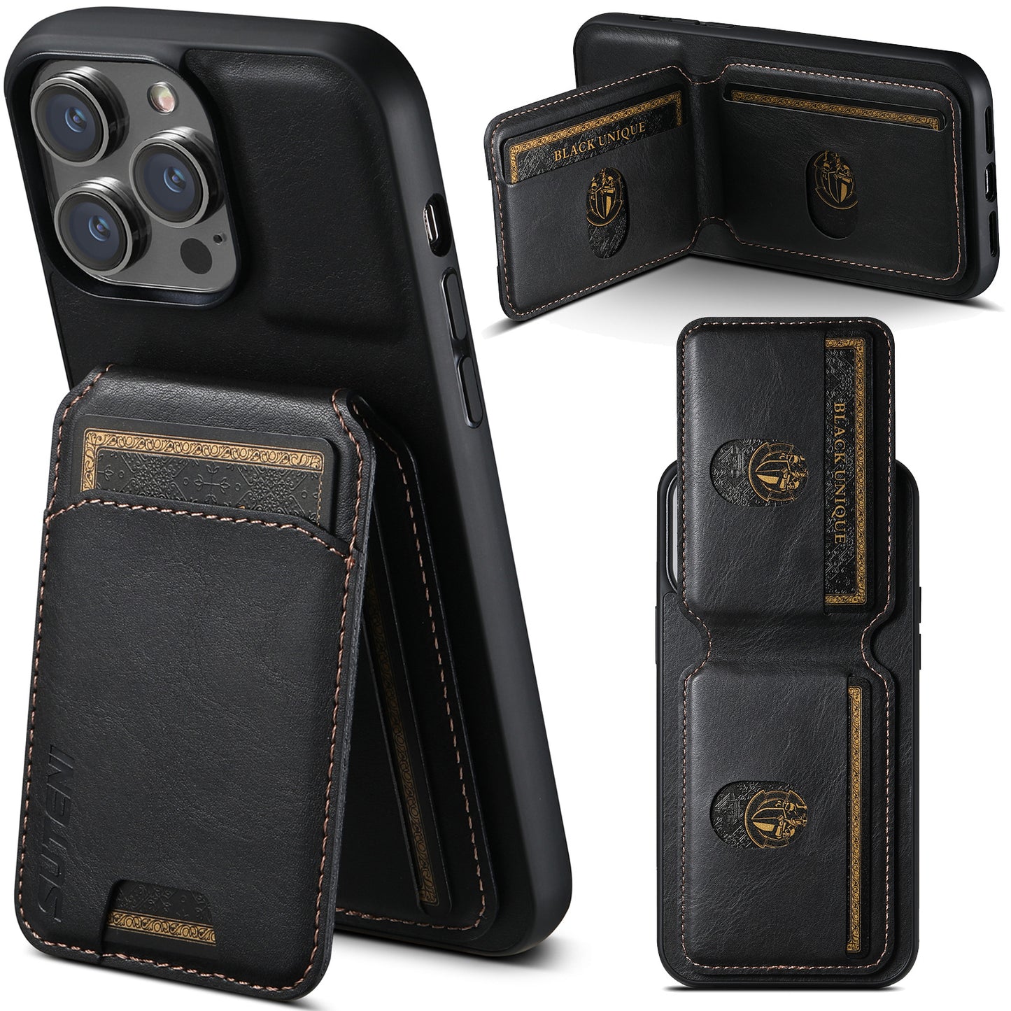 Multi-Slot Leather Bifold Wallet Phone Case for iPhone 16 Plus 15 14 Pro Max - Detachable Card Holder Cover