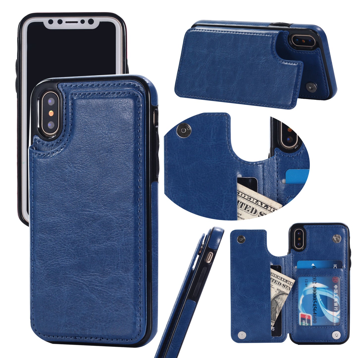Vintage Crazy Horse Leather Wallet Phone Case with Flip Card Slots for iPhone 15 14 13 Pro Max