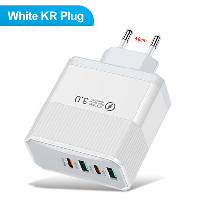 4-in-1 Fast Wall Charger - 2 USB & 2 PD Multi-Port Power Adapter for Smartphones & Tablets