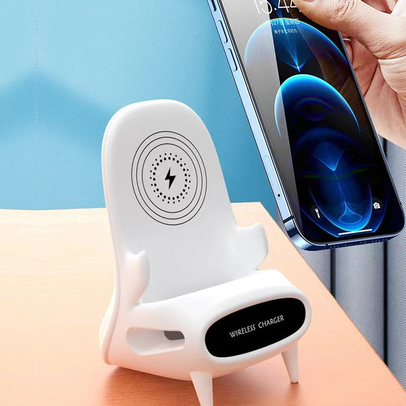Novelty Mini Chair Wireless Charger Stand 10W - Fast Charging Desktop Phone Holder with Speaker