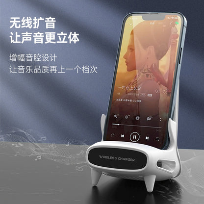 Novelty Mini Chair Wireless Charger Stand 10W - Fast Charging Desktop Phone Holder with Speaker