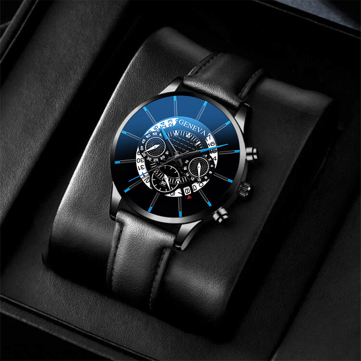 Men's Blue Quartz Watch and Bracelet Gift Set - Casual Business Leather Strap Wristwatch