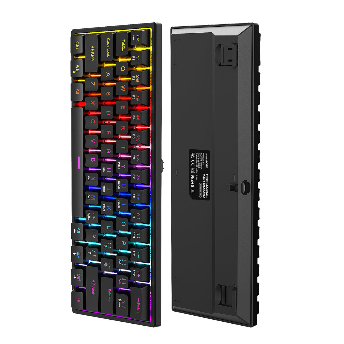 61-Key Mechanical Keyboard with Blue Switch - Mini Portable Wired Detachable Gaming Keyboard for Esports